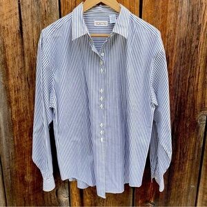 Talbots 'Perfect' Shirt Blue and White Striped long sleeves with cuffs. Size L